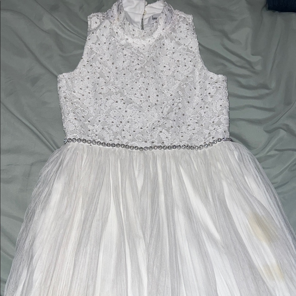 Speechless White Kids Formal Dress with Beaded Waist
